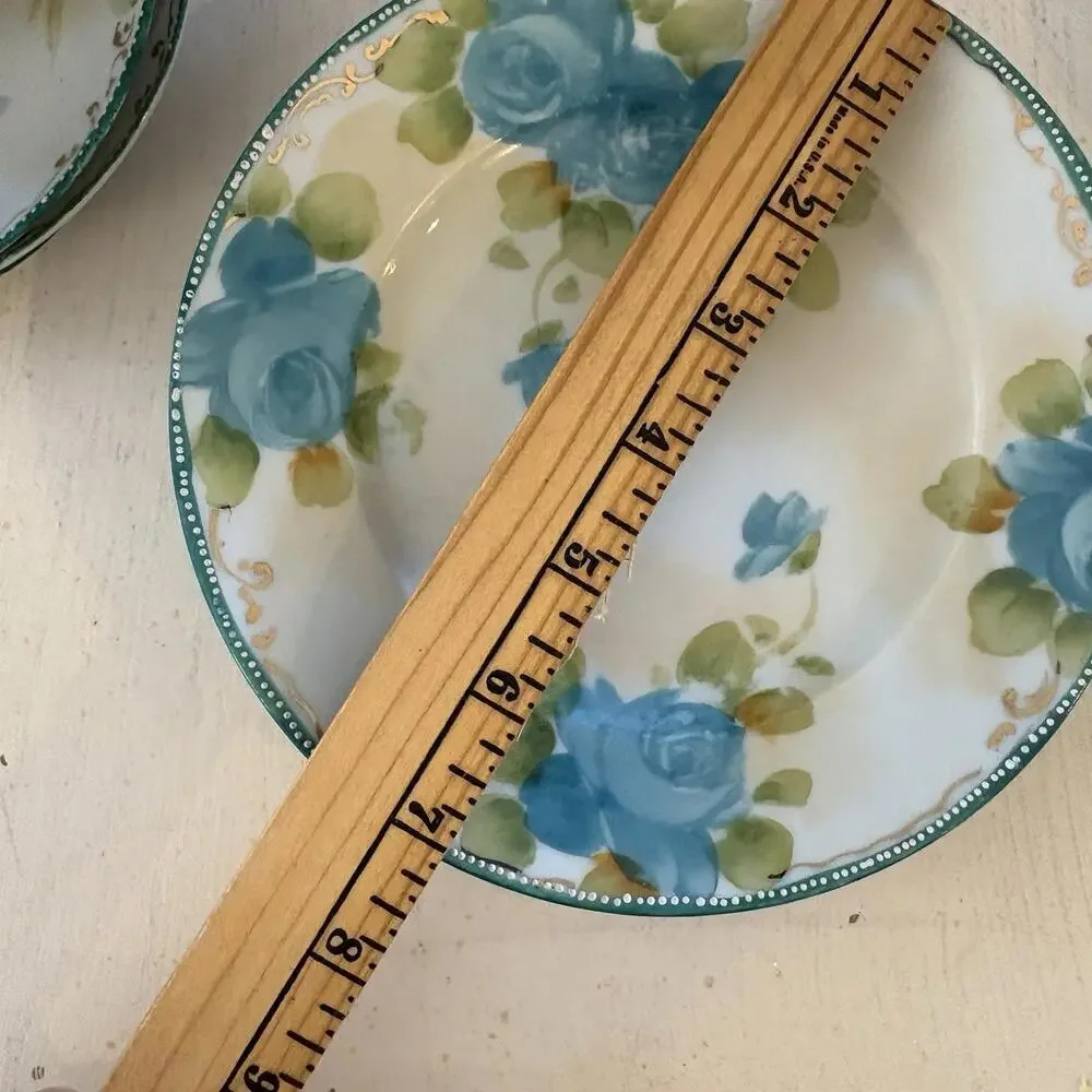 Plate Handpainted‎ Made In Japan Teal Aqua & Hand Dotted Rim Exquisite 7”